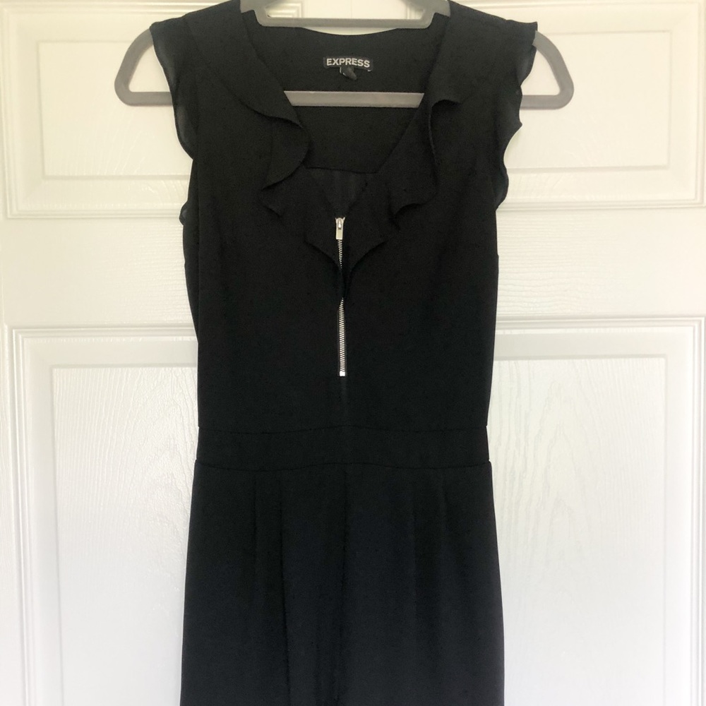 Black Ruffled Romper with Front Zipper - Picture 3 of 5